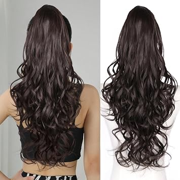 ZQIAN BEAUTY Ponytail Extension for Women, 26 Inch Long Layered Pony Tails Hair Extensions, Drawstring Ponytail for Black Women, Wavy Synthetic Hair Extensions Ponytail for Daily Use Color Brown
