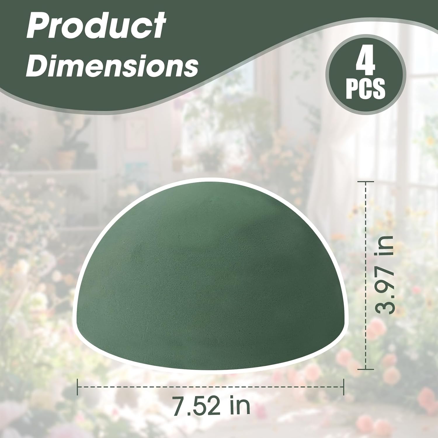 GNRZZT 4Pcs 7.52"W x 3.97"H Floral Foam Half Ball, Wet & Dry Green Foam for Fresh and Artificial Flowers, Flower Foam for Wedding, Birthdays, Pary, Home Decorations