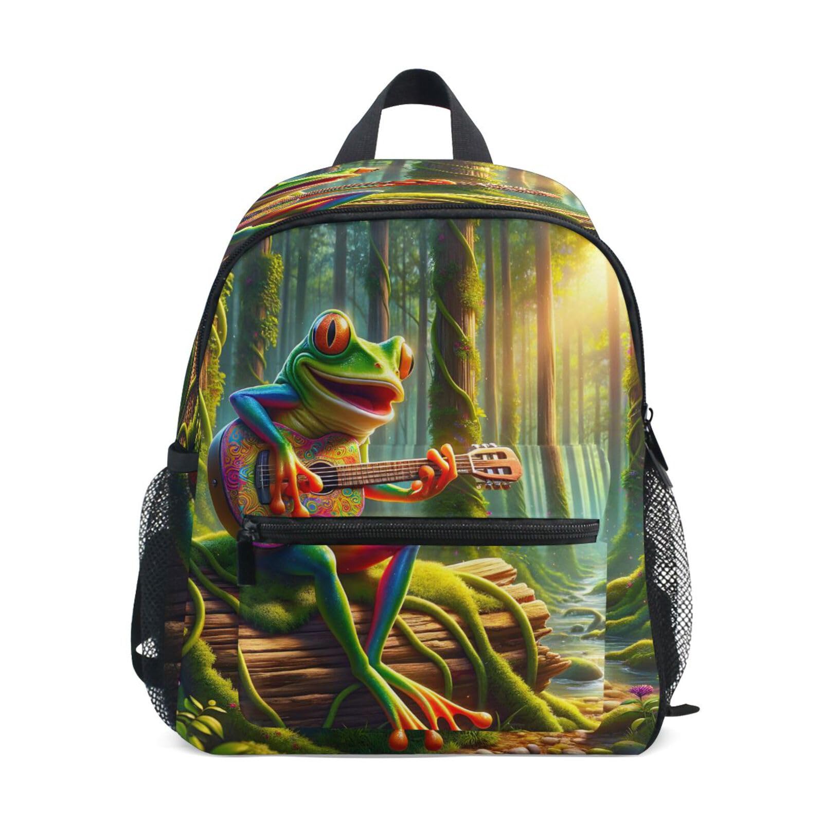 ALAZA Toddler Backpacks for Boys Girls Colorful Frog Playing A Guitar Kids Backpack with Chest Clip and Name Tag,M
