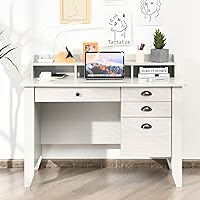 Vista 9 de Escritorio para computadora con cajones y gabinete, escritorio de madera para oficina en casa con estantes de almacenamiento, estación de trabajo