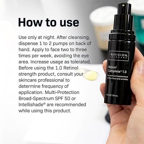 Revision Skincare Retinol Complete, brighten and smooth skin's texture, boosts skin's hydration level to combat the dryness with Retinol, reduce fine lines and wrinkles, 1 fl oz