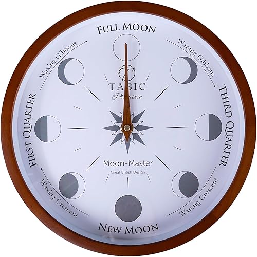 Tabic Planeteco Moon Master - Reloj de pared de precisión de fase lunar, seguimiento preciso de la luna y esfera fácil de leer para el ciclo lunar,