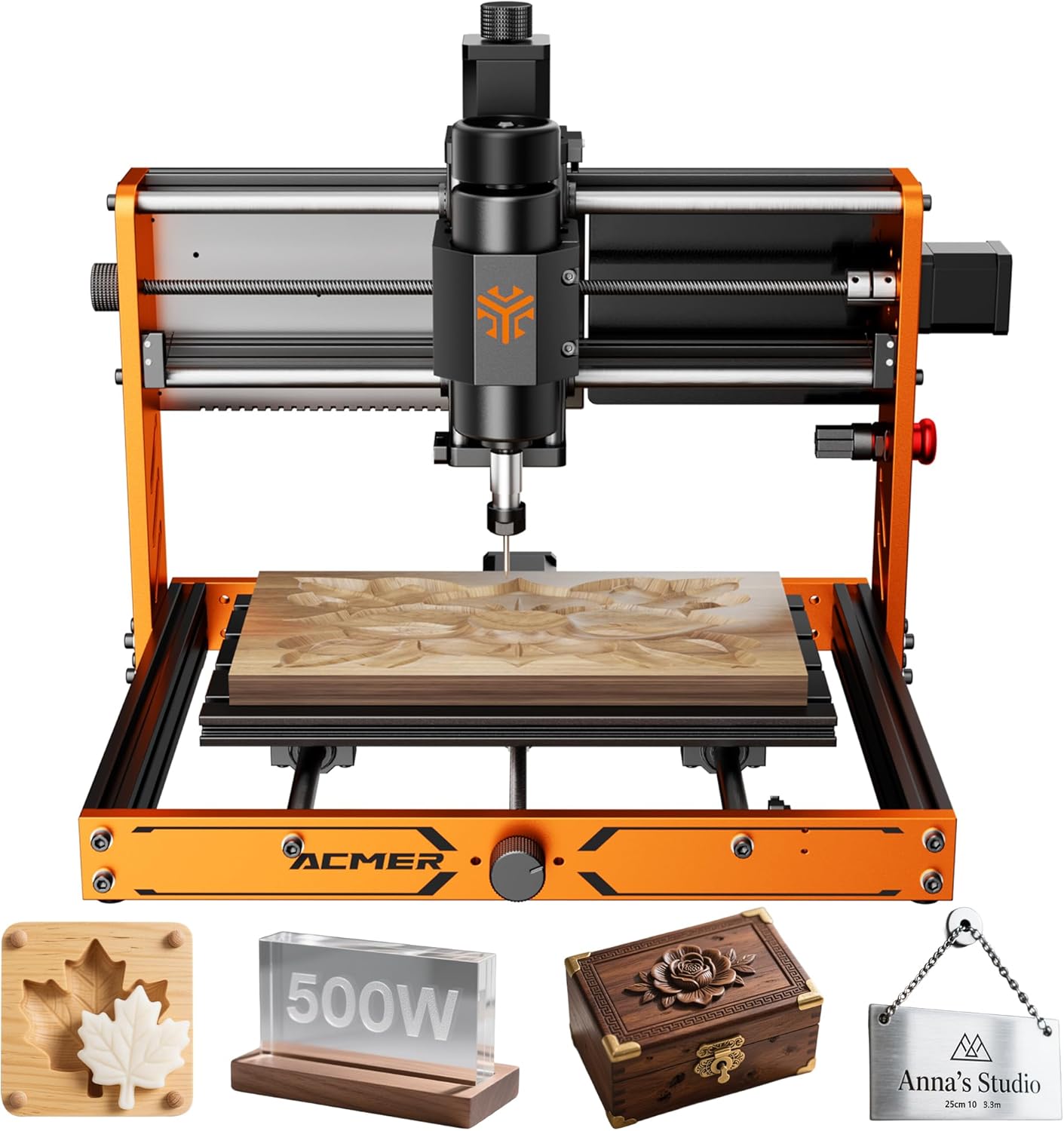 CNC Router Machine, ACMER Ascarva 3 S 500W CNC Milling Machine, Working Area 11.81” x 7.09” x 3.07” for Wood Plastic Metal Acrylic MDF Nylon Carving Cutting