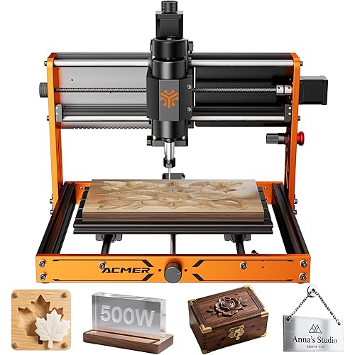 CNC Router Machine, ACMER Ascarva 3 S 500W CNC Milling Machine, Working Area 11.81” x 7.09” x 3.07” for Wood Plastic Metal Acrylic MDF Nylon Carving Cutting