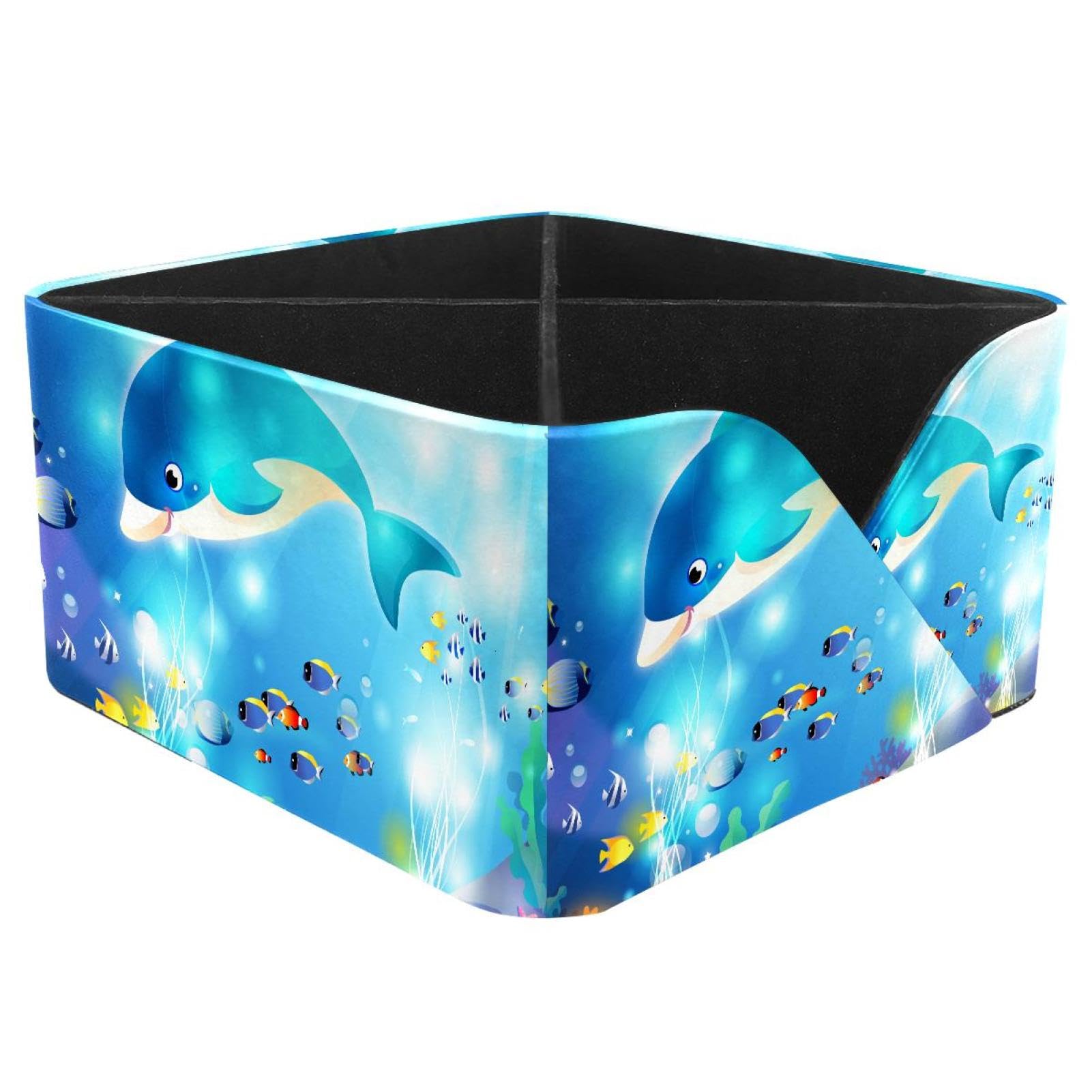 KengjuTesu Underwater World Desktop Organizer Pen Holder, Rectangular Pencil Cup for Office, Study and Makeup Stations