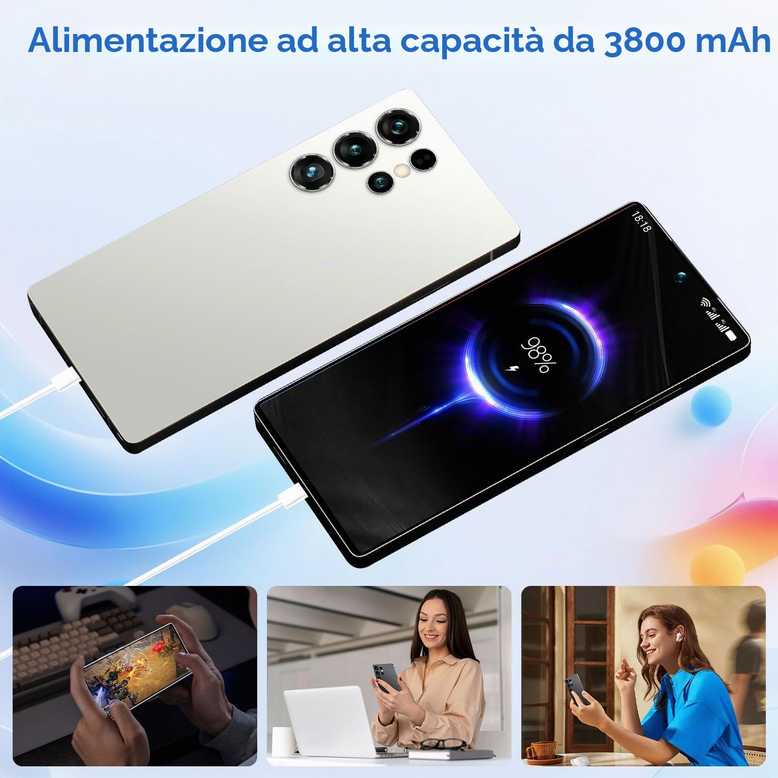 Smartphone HD da 6,8 Pollici con Penna, Telefono Grande Schermo 4G Sbloccato, Riconoscimento facciale/Doppia Scheda SIM/3800 mAh, Telefono Ultra-Sottile Auricolare Bluetooth Incluso