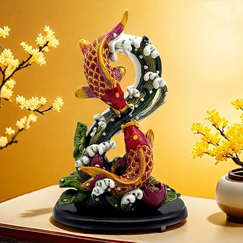 Miniatura 9 de Escultura china de la estatua de los peces de Feng Shui Frgurine Buen regalo de la suerte para el amante de FengShui Decoración decorativa