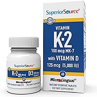 Vista 1 de Superior Source K2 (MK-7) 100 mcg, con suplemento D3 (5,000 UI), tabletas microlingües de disolución rápida, 60 unidades, fortalece los huesos