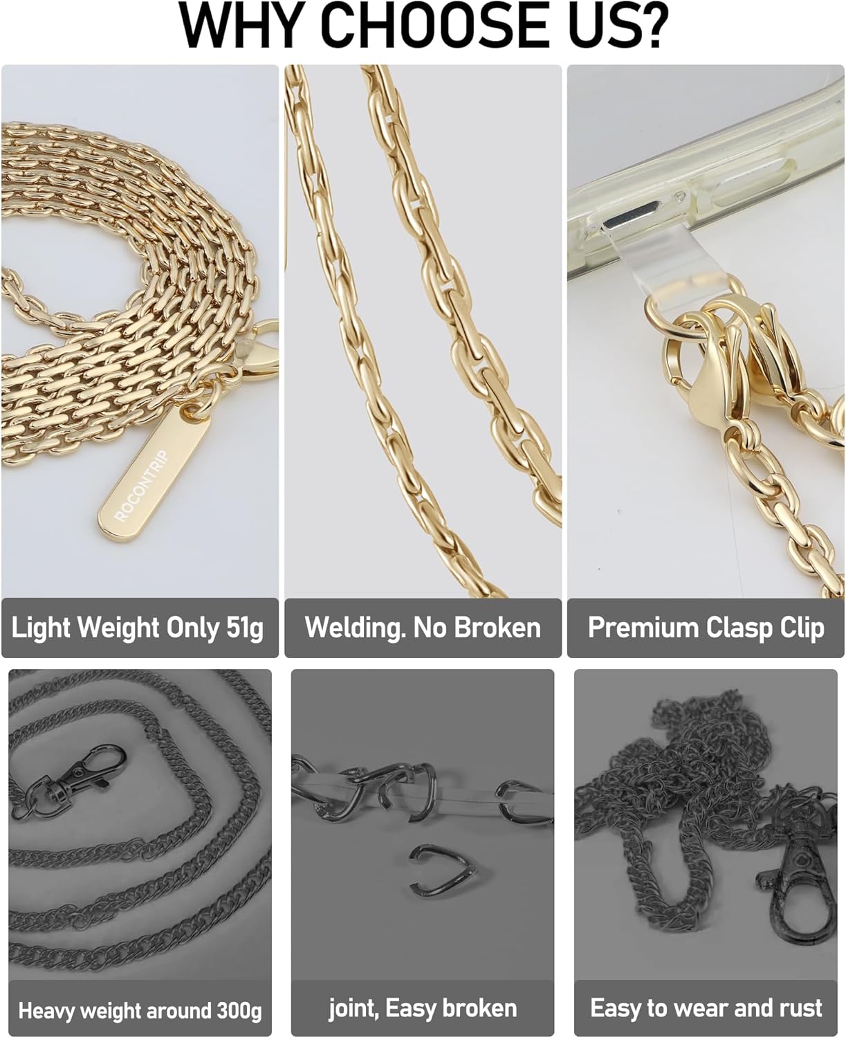 ROCONTRIP Phone Chain Crossbody Phone Strap with 2 Tether Tabs Detachable iPhone Lanyard Chain for All Phones Premium Metal Buckles,Non-rust,Unbreak Cellphone Neck lanyard for Travel Essentials - Image 5