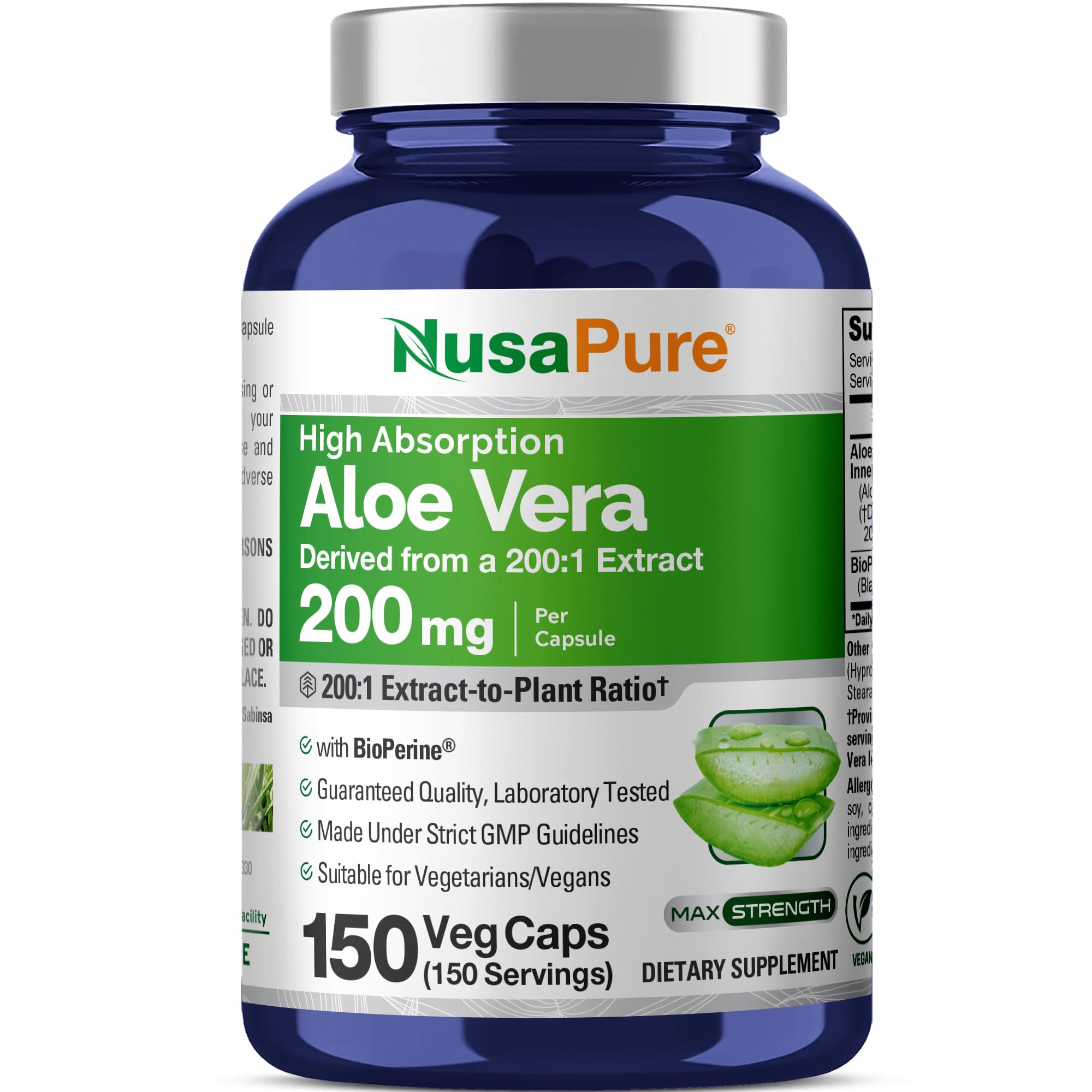 NusaPure Aloe Vera, Vegan, 200mg, 150 Veg Capsules - 150 Servings
