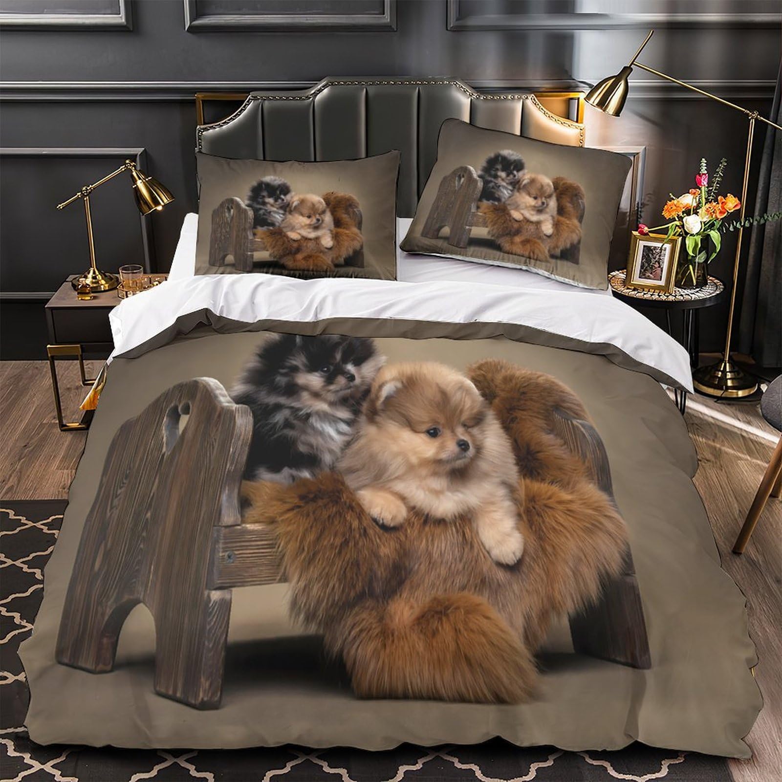 Parure de lit chiot poméranien pour chambre homme confortable