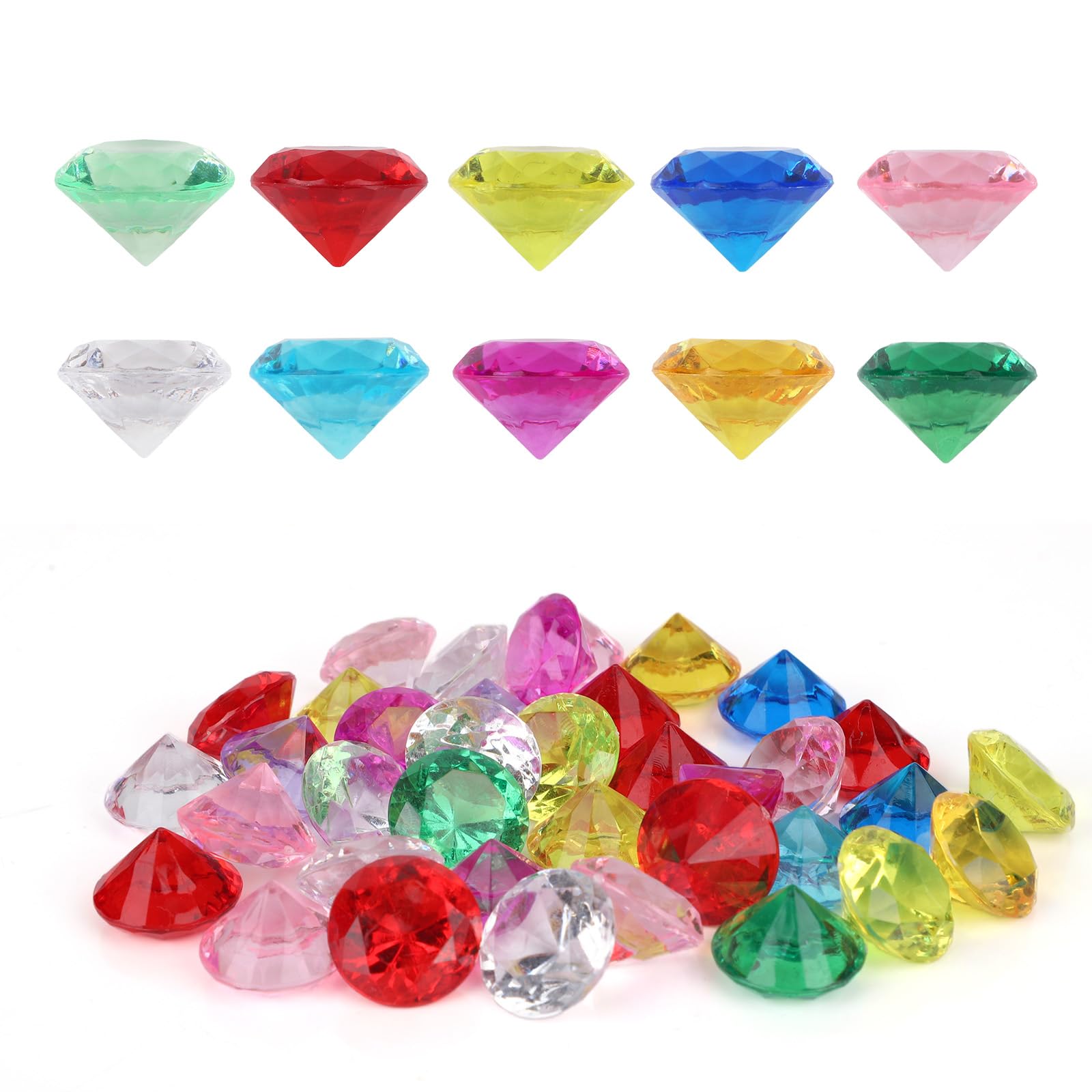 Fukaisu 140pcs Bin Filler Diving Gems Pool Toys, Acrylic Colorful Treasure Diamonds Small Underwater Swimming Dive Toys for Kids Ocean Theme Craft