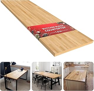Butcher Block Countertop Table Top - 6ft L x 25" W Unfinished Solid Wood Countertop Unfinished Surface for DIY Washer Dryer Cutting Board Kitchen - 1.5in Thick