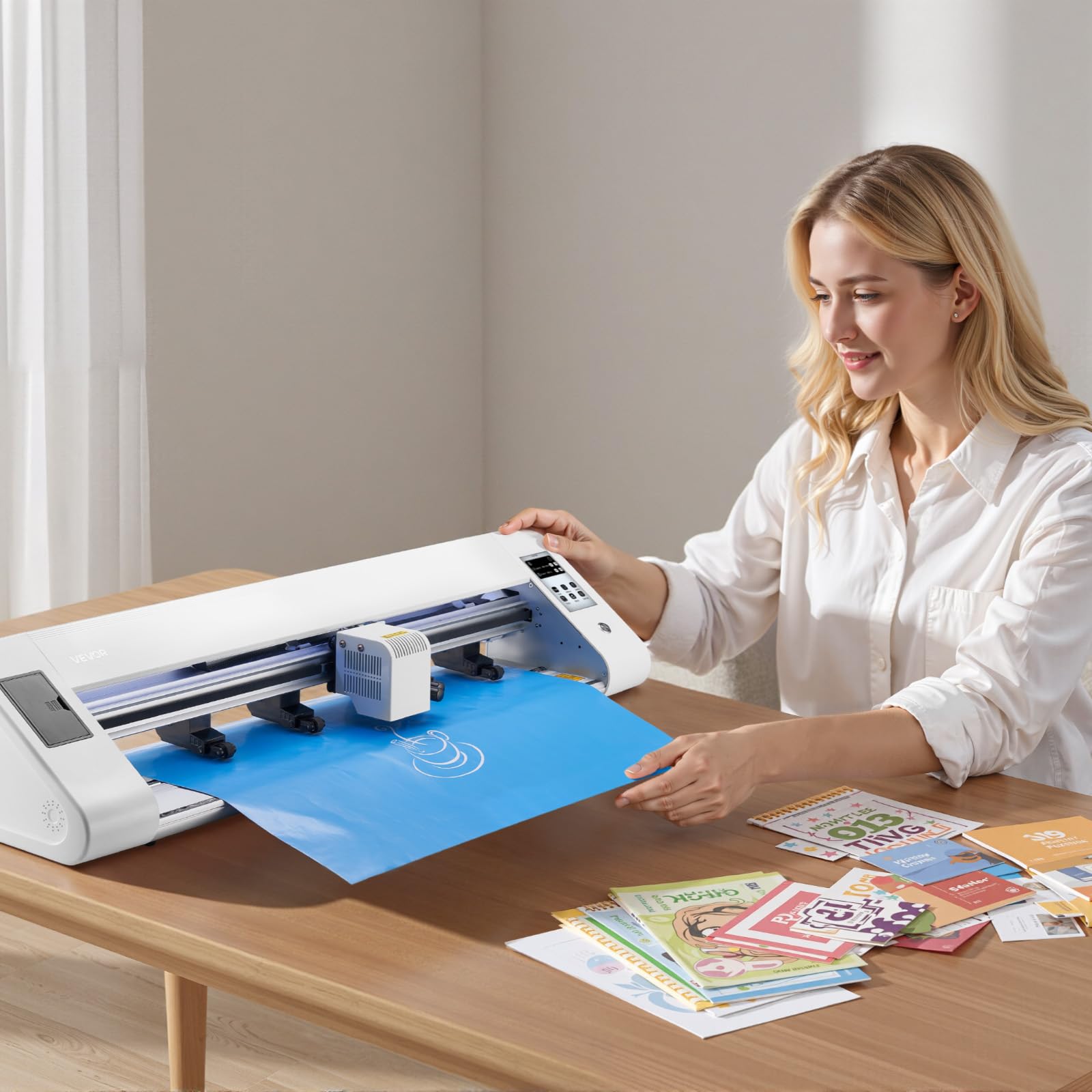 VEVOR Vinylschneider (60 cm Schnittgröße) mit automatischer Kantenerkennung & Designsoftware & 2 Klingentypen & Materialien, kompatibel mit SVG/EPS/PLT, für individuelle DIY-Bastelarbeiten