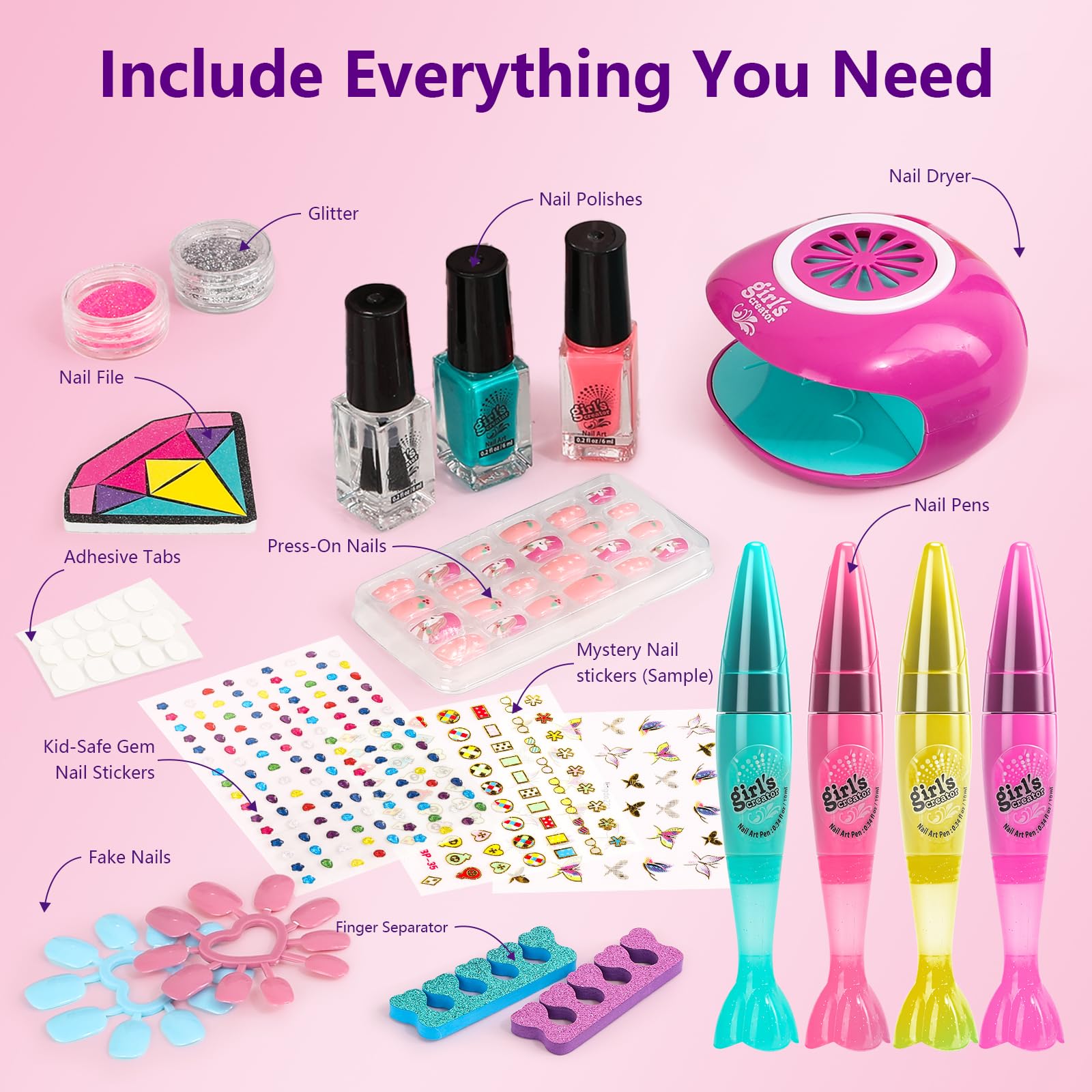 Kids 8-Count Nail Art Pen and Nail Polish Set with Stickers & Gems
