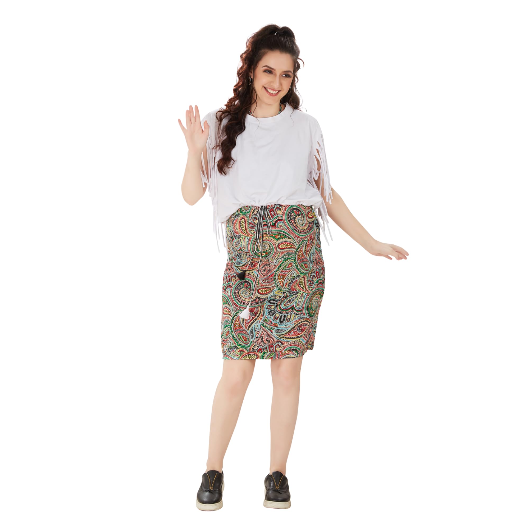 Multicolor Cotton Lycra Maternity Dress | White-picture-55