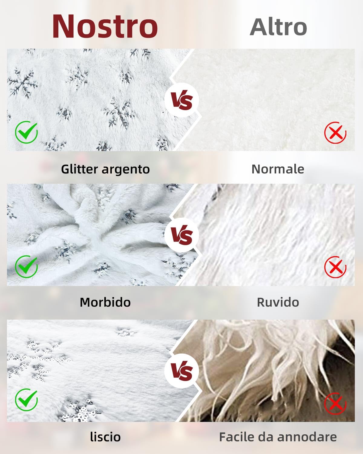 Gonna Albero Di Natale 120 Cm - Copribase In Pelliccia Bianca Con Paillettes Argentate - Foto 9