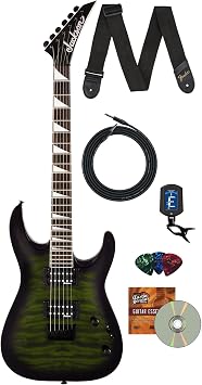 Jackson JS Series Dinky Arch Top JS32Q DKA HT Electric Guitar - Transparent Green Burst Bundle with Cable, Tuner, Strap, Picks, and Austin Bazaar Instructional DVD