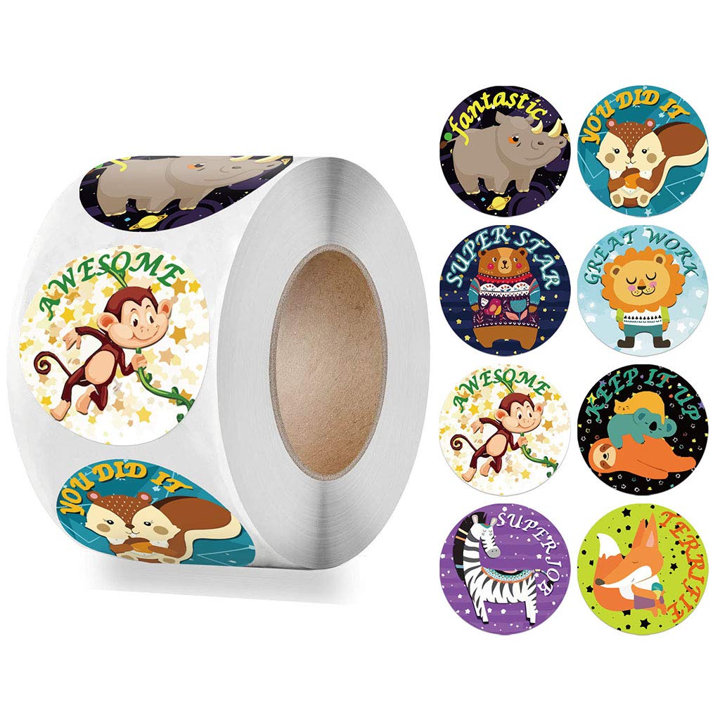 500Pcs/Roll Cartoon Animal School Teacher Reward Stickers Motivate Students Sticker for Scrapbooking Cards Craft Labels