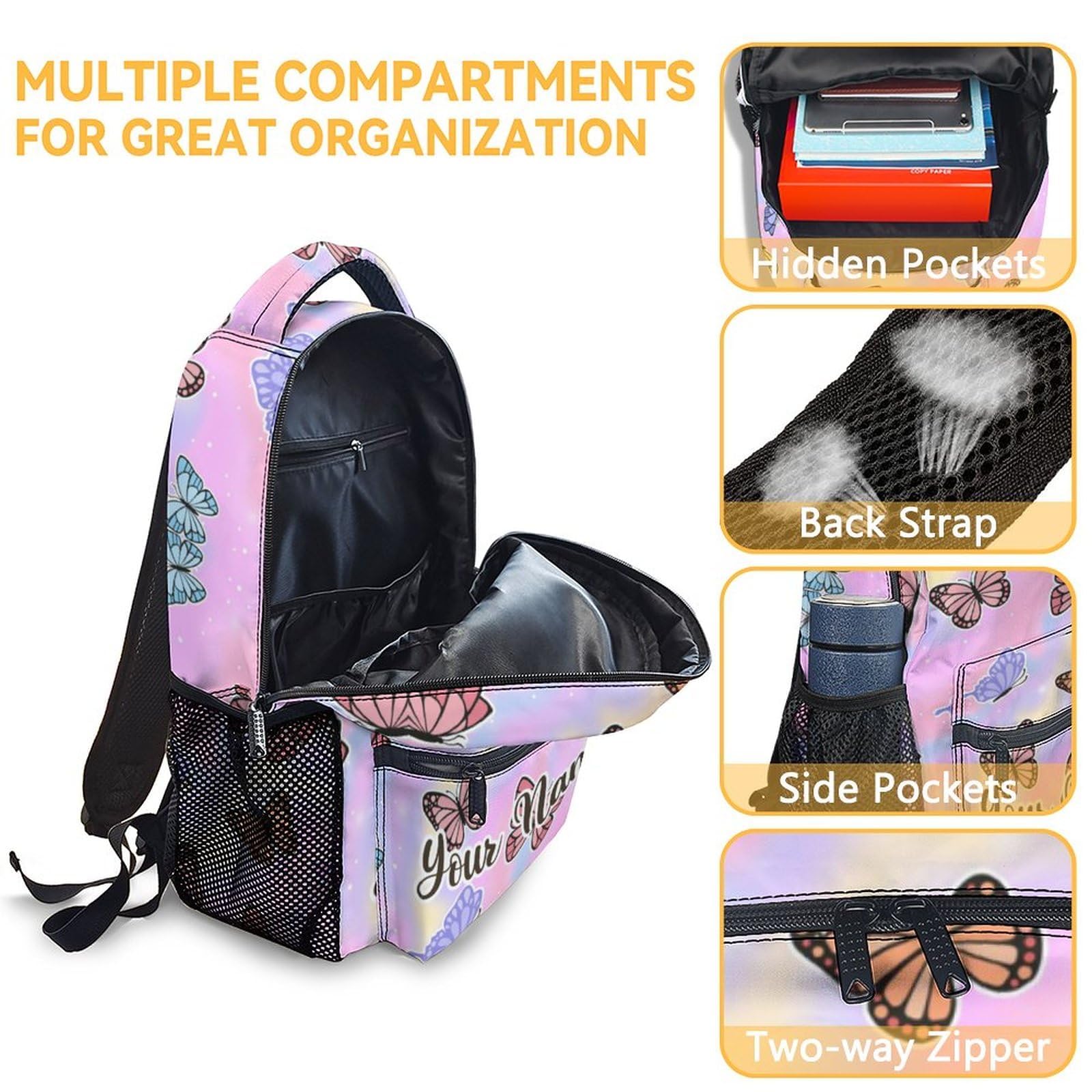 Mochila para niños para la escuela, mochila negra de 16 pulgadas para niñas, niños, bonita bolsa de libros de mariposa para primaria