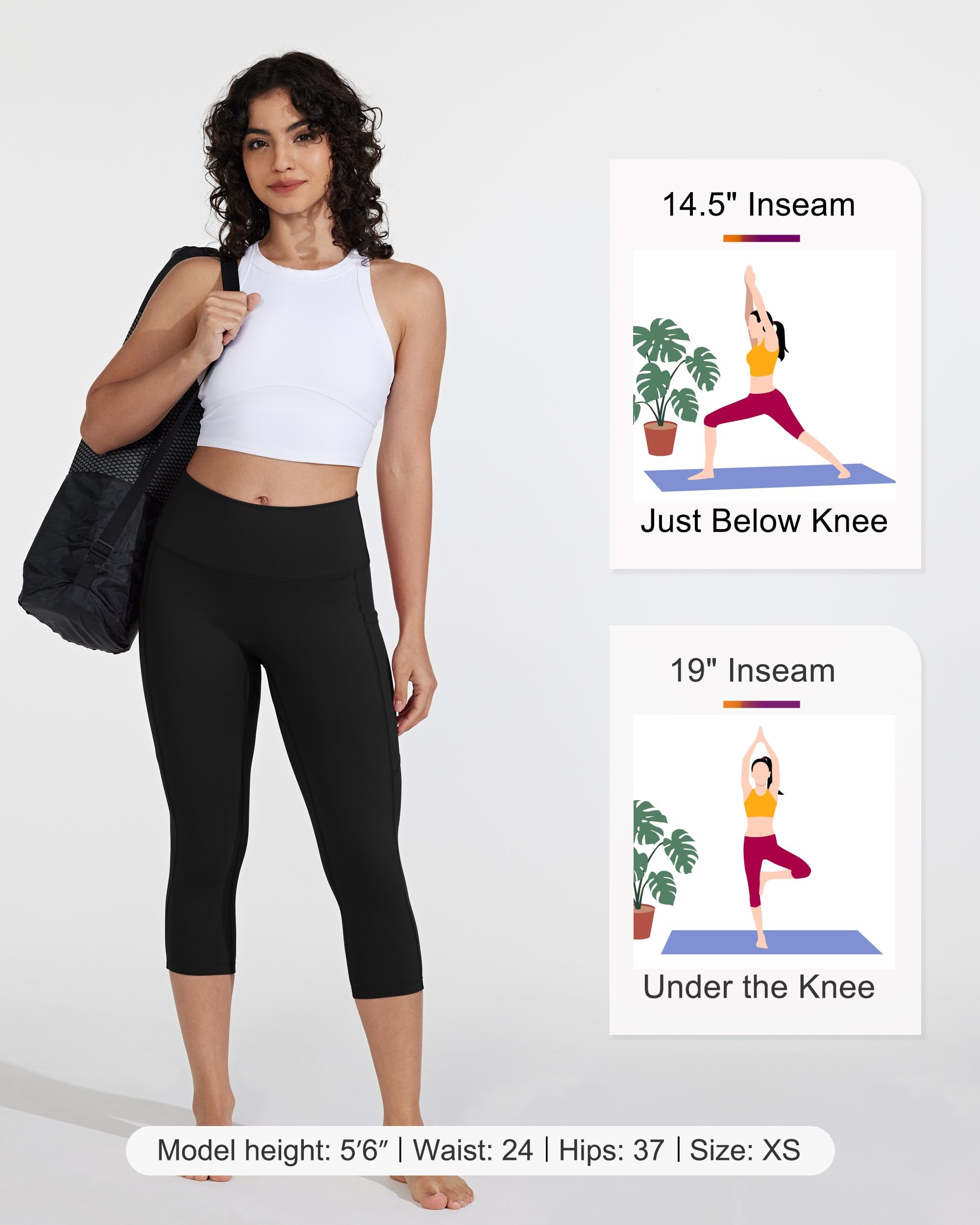 WILLIT Damen Capri Leggings Sommer 3/4 Hohe Taille Leggins mit Taschen Elastische Blickdicht Caprishosen für Yoga Cycling Gym