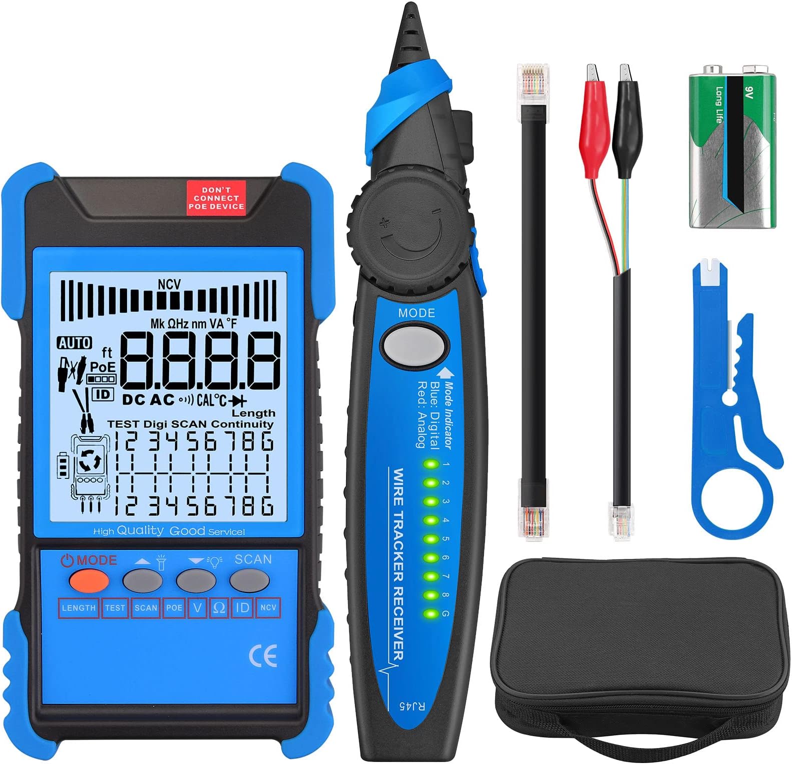 Cable Tester PoE & NCV | Multifunction Network Cable Tester with LCD | Cable CAT5 CAT5e CAT6 Cat7 Cat8 Wire Tester | Test Length Measurement for Network Cable