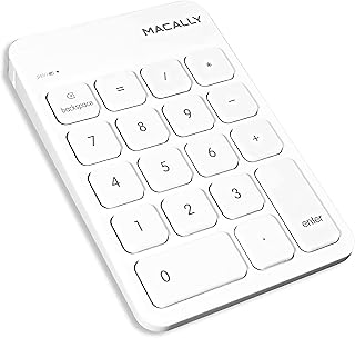Macally Bluetooth Number Pad for Laptop, Apple, Mac, iMac, MacBook Pro/Air, Ipad, Windows PC, Tablet, or Desktop Computer - Rechargeable 18 Key Wireless Numeric Keypad - White Bluetooth 10 Key Numpad