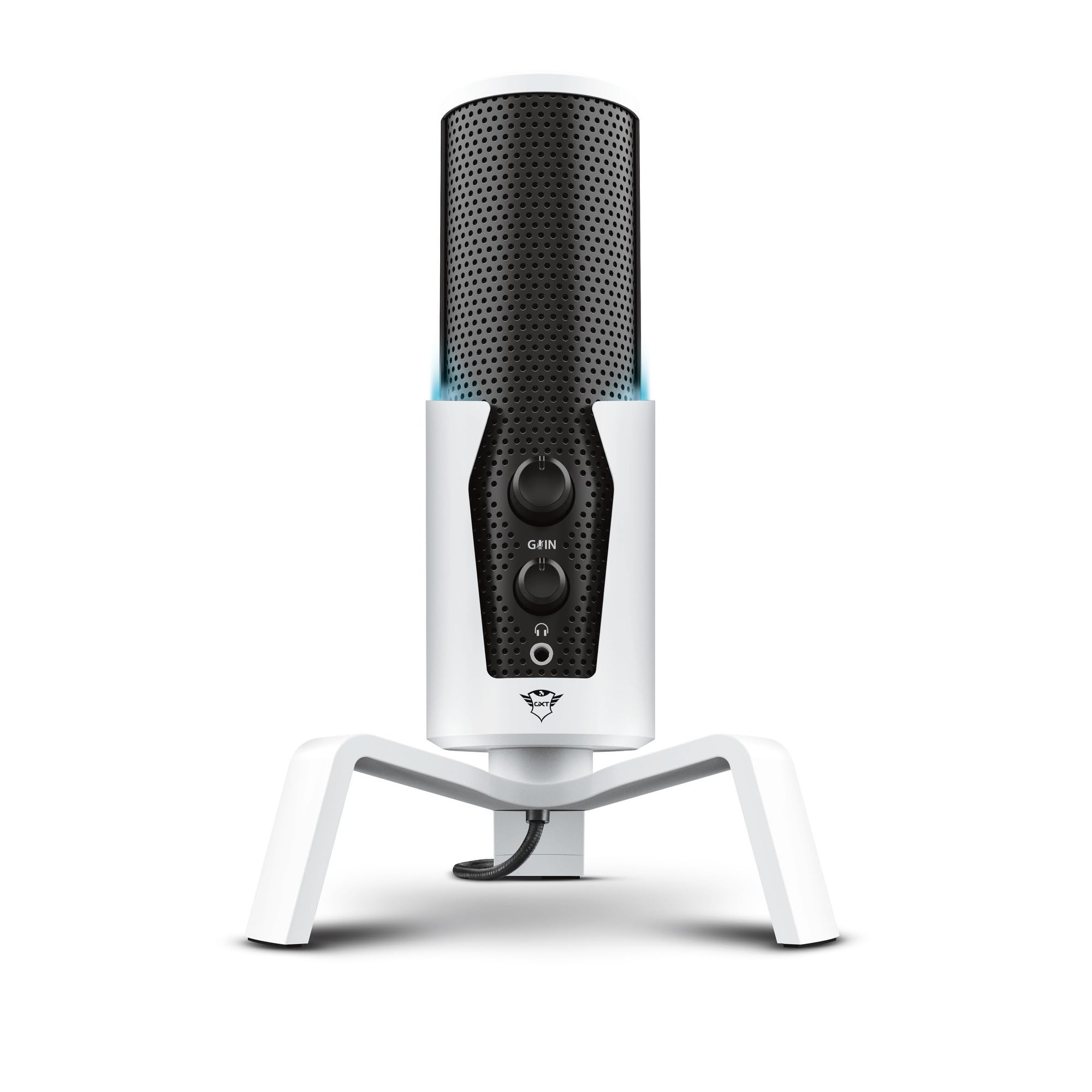 Trust Gaming GXT 258 Fyru Microfono PC Professionale, 4 Pattern Di Registrazione, Illuminazione LED, Microfono USB Per Computer PS4 PS5 Streaming Twitch YouTube Discord Canto ASMR Podcasting, Bianco