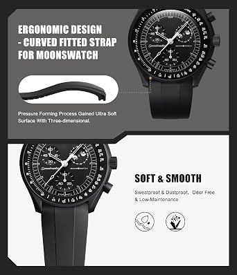 Strap for Moonswatch Watch,Cut to Size No Gap Silicone Strap for Omega X Swatch Speedmaster Moonswatch Watch 20mm,Soft Curved Replacement Band for Swatch Omega Men Women
