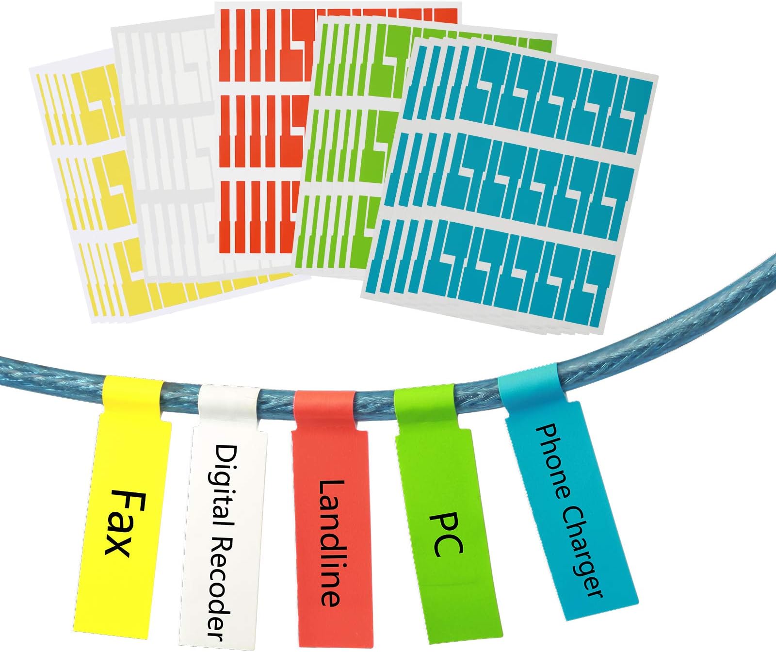 750 Pcs Self-Adhesive Cable Labels ZoomSky Waterproof Wire Label Tear Resistant Marker Cable Tag Stickers Cord Identification 5 Assorted Colors 25 Sheets