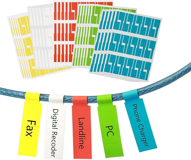 750 Pcs Self-Adhesive Cable Labels ZoomSky Waterproof Wire Label Tear Resistant Marker Cable Tag Stickers Cord Identification 5 Assorted Colors 25 Sheets