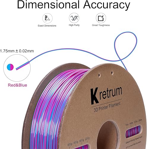 Miniatura 2 de Kretrum Filamento de seda para impresora 3D de ácido poliláctico (PLA), filamento de impresión 3D, filamento de coextrusión de ácido poliláctico de