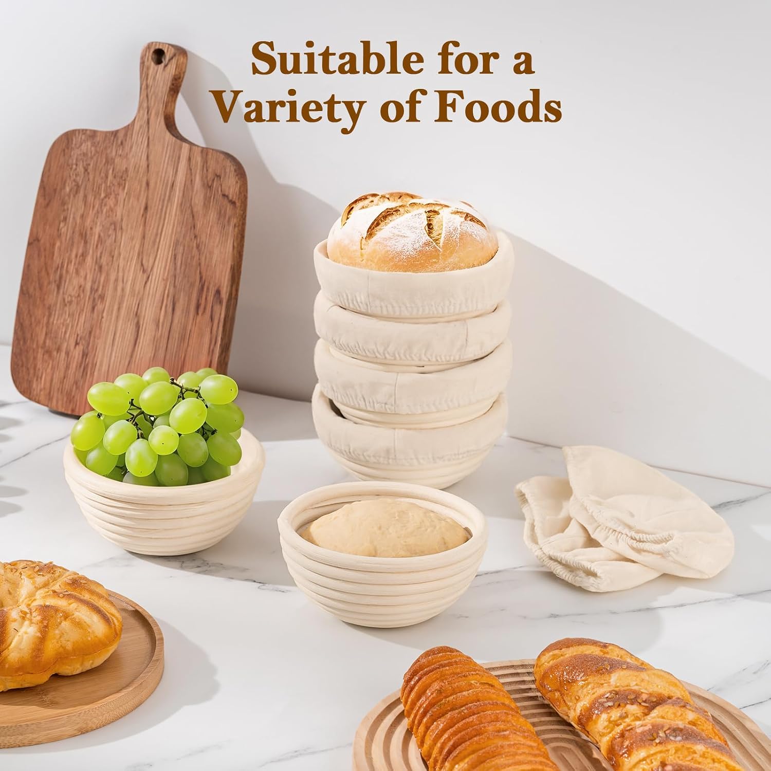 6 Pack 5 Inch Mini Banneton Bread Proofing Baskets, Small Sourdough Bread Baking Supplies for Artisan Bread Baking, Dough Rising