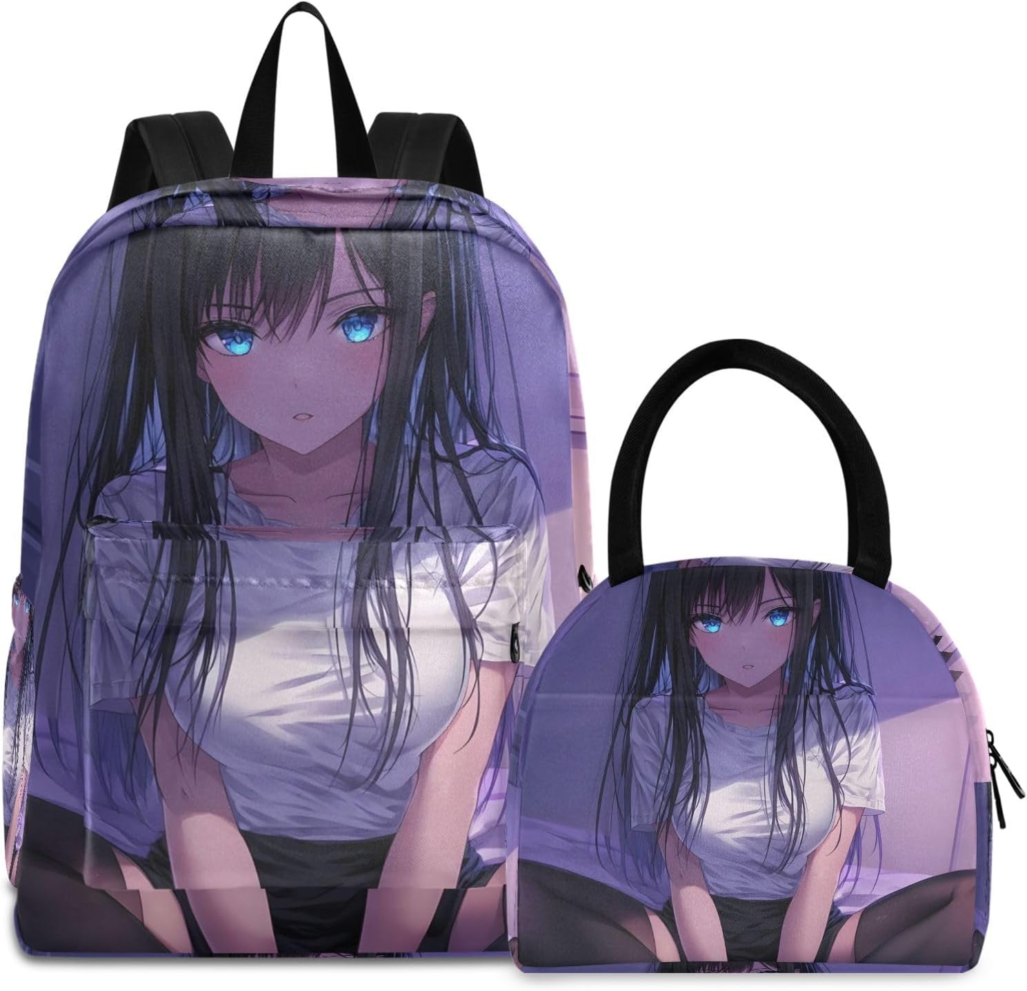 Anime Bed Woman Laptop Backpack and Insulated Lunch Bag Set for Work Picnic - Fits 15.6 Inch Computer, Lightweight with Organizer Pockets for Women Men and Adult