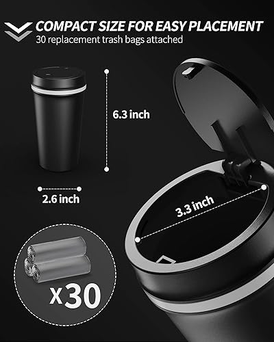 Miniatura 2 de AUJEN Contenedor de basura para automóvil, bote de basura a prueba de fugas con tapa, mini bote de basura portátil para automóvil con 30 bolsas de