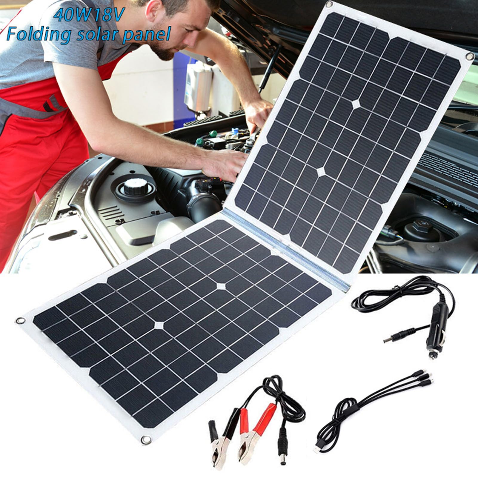Panneau Solaire Pliable Portable 40 W avec Contrôleur 2 Ports USB, Monocristallin, Haute efficacité de Conversion pour Camping, Randonnée, Camping-car, Batterie de Ferme sur le