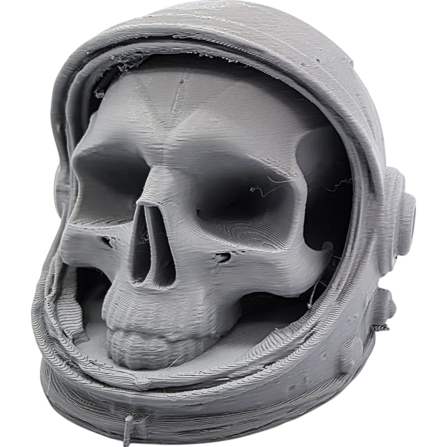 Dead Astronaut Skull Sculpture – Battle-Damaged Space Helmet Skull for Sci-Fi Horror Displays, Gothic & Outer Space Decor – 3D Printed in Canada