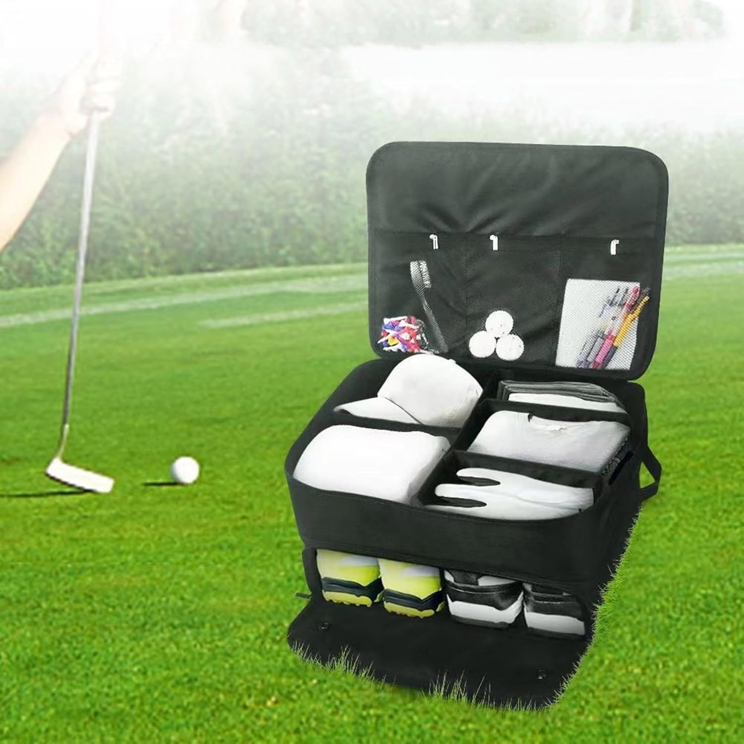 Foldable Golf Trunk Storage Bag Polyester Texture Coating Multiple Compartments for Clubs and Accessories Golf Storage Bag
