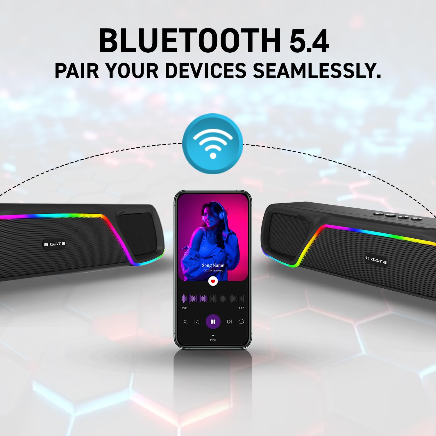 E GATE C207 |18Watt Bluetooth Soundbar, 52mm Driver, 2.0 Channel, Ambient RGB Light, Upto 18 Hrs* Backup from 2000 mAH Battery, Hands Free Call, TWS, AUX, USB, mSD, FM, BT 5.4v - eGate Sound bar 6 71aMuApzYVL. SL1500