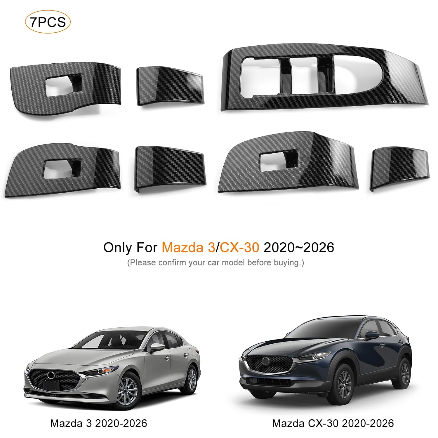 Compatible with Mazda 3 CX-30 Accessories 2026 2025 2024 2023 2022 2021 2020 Sporty Car Interior Center Console Armrest Window Lift Down Control Panel Door Lock Switch Cover Trims