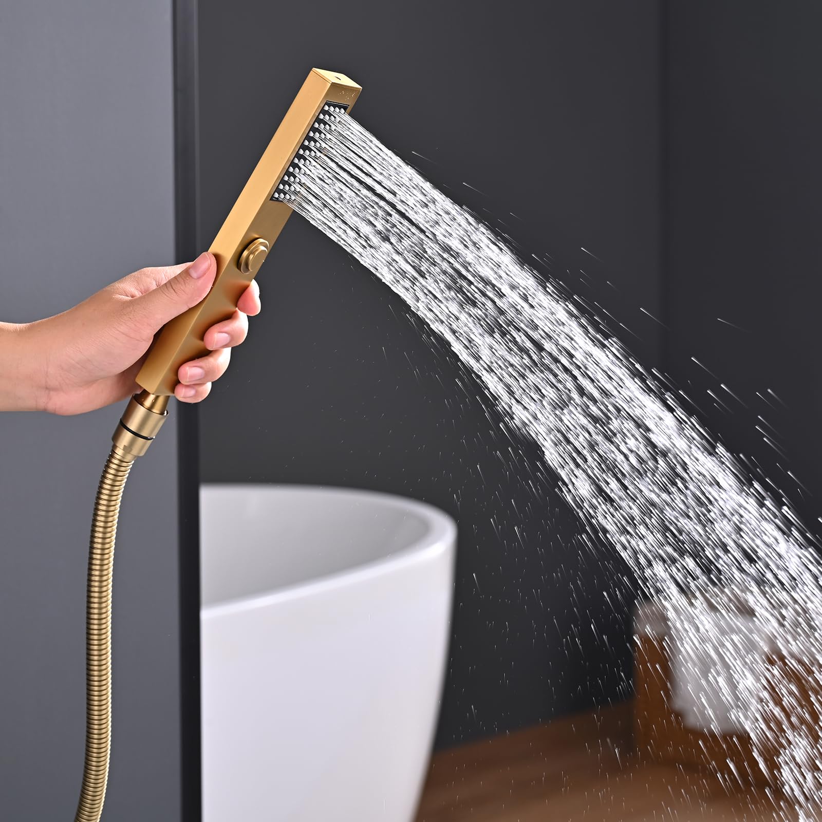 Alcachofa de ducha dorada cepillada con 2 modos de función, alcachofa de ducha con manguera de ducha de 1,5 m, soporte orientable para alcachofa