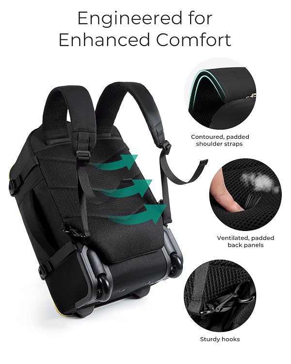 BAGSMART Rolling Backpack for Women, Wheeled Backpack with Packing Cube, Travel Back pack with Wheels, Carry On Suitcase Bag 17 Inch Large Roller Daypack, Champagne by BAGSMART - Image 7