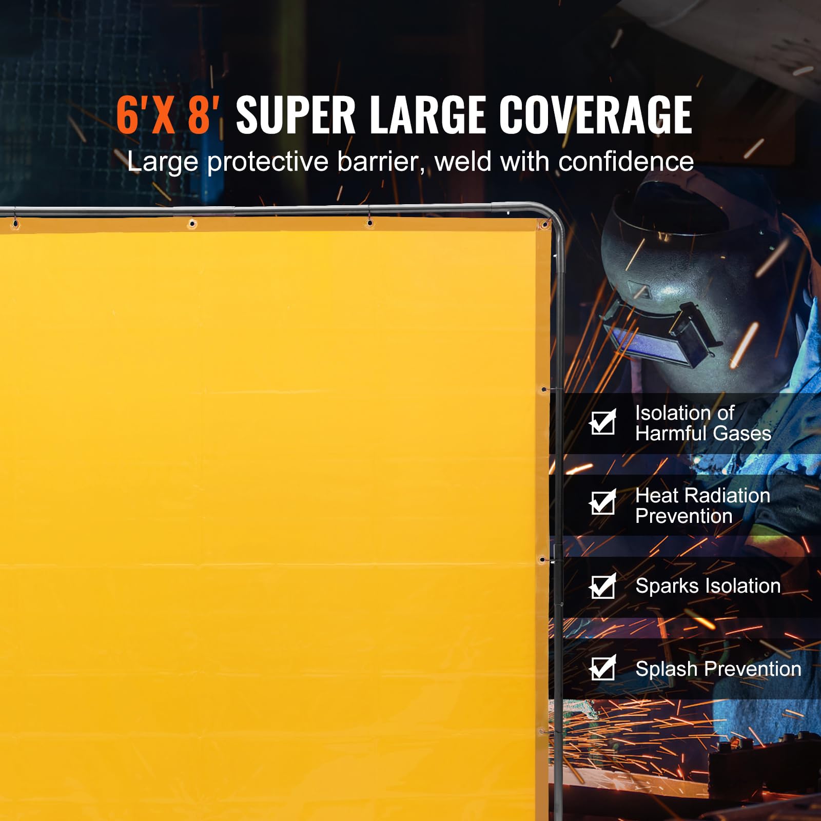 Happybuy Welding Screen with Frame,6' x 8' Welding Curtain Screen,Flame-Resistant Vinyl Welding Protection Screen on 4 Swivel Wheel (2 Lockable),Moveable & Professional for Workshop/Industrial, Yellow