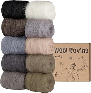 Homewit Needle Felting Wool, 10 Colours 10g Wool Roving Felting, Felting Wool, Needle Felting Kit, Needle Felting Supplies for Beginners DIY Wool Crafts Fibre Hand Spinning-Winter