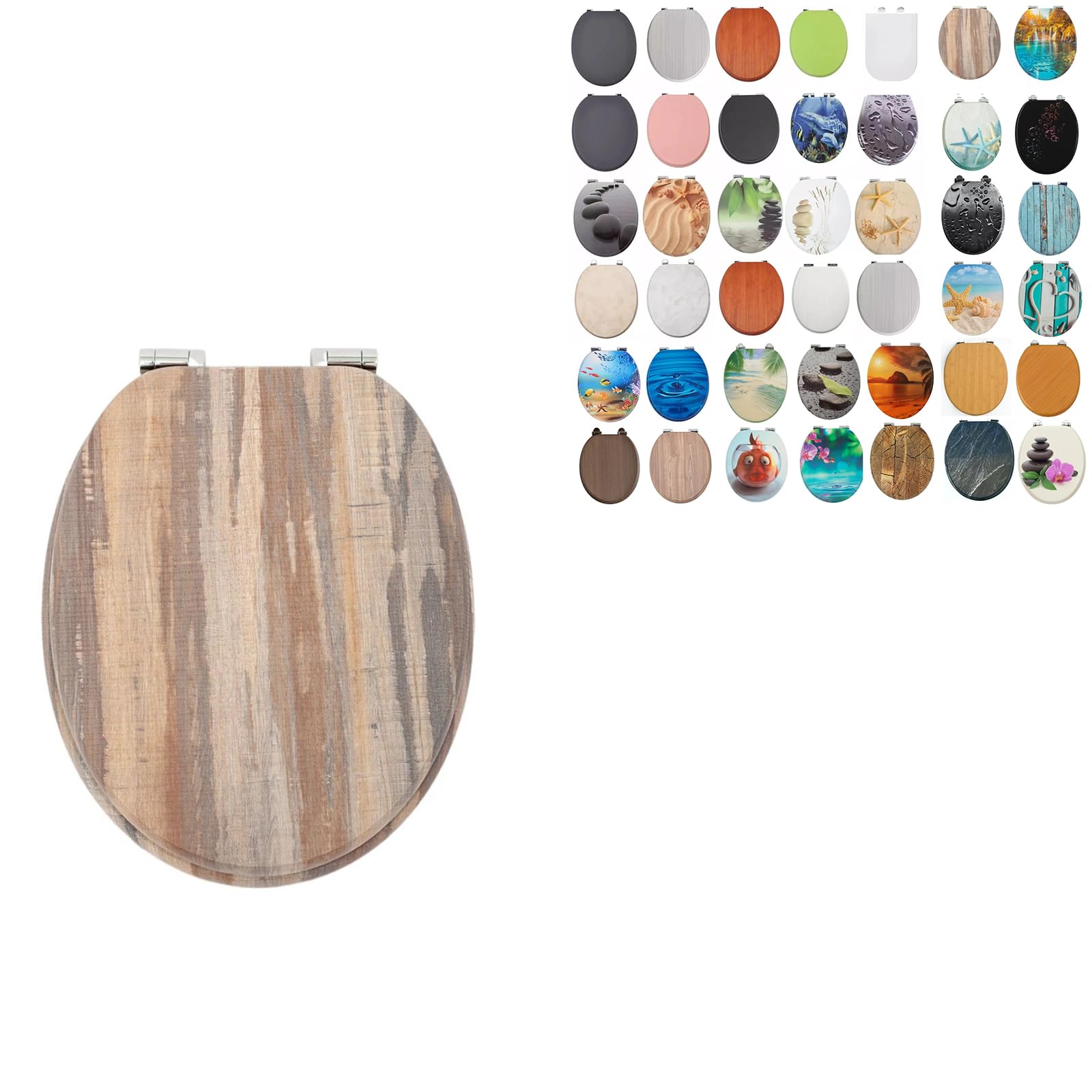 Burakh Natural Wooden 18" Mdf Toilet Seat Universal Adjustable Fit Most Toilets Oval Seat┃Bathroom Standard Wooden Mdf Toilet Seat | Wc Seat +Fittings (Natural Wooden)