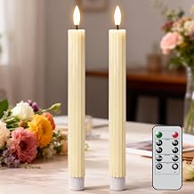 Eldnacele LED Stabkerzen mit Timerfunktion, Elfenbein, 2er Set | LED Stabkerzen mit Fernbedienung, LED Kerzen flackernde Flamme, Echtwachs, elektrische Stabkerzen, Ø 2 × 25 cm, Hochzeit