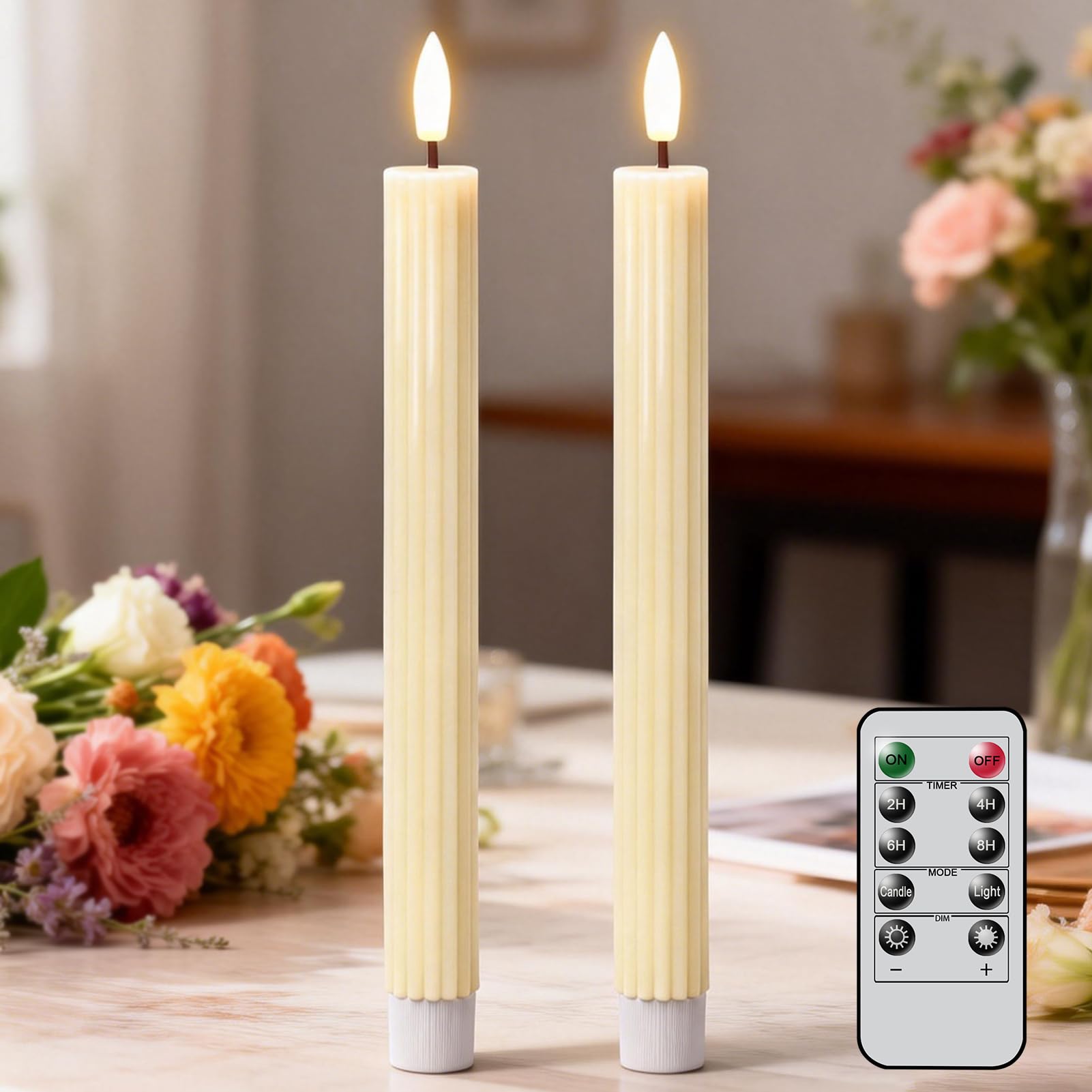 Eldnacele LED Taper Candles with Remote, Battery Operated Flameless LED Candles Flickering with Timer, Real Wax Electric Fake Candle for Home Wedding Christmas Decoration Mother’s Day Gifts(Ivory)