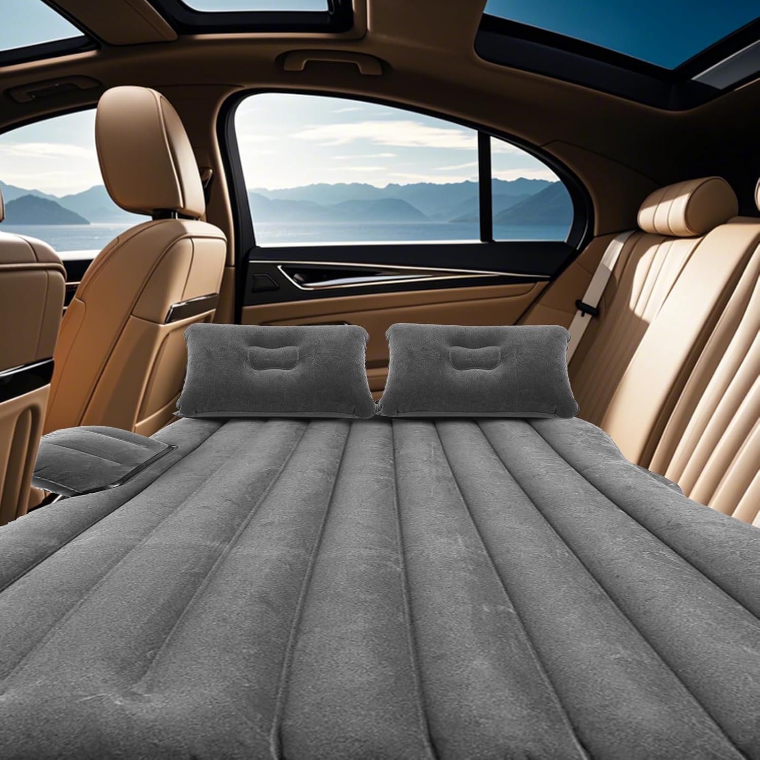 Ejoyous Car and Truck Car Bed Mattress, Camping Air Mattress SUV Car Bed Inflatable Mattress Portable Back Seat Travel Air Mattress with Electric Air Pump and Two Pillows (Black)