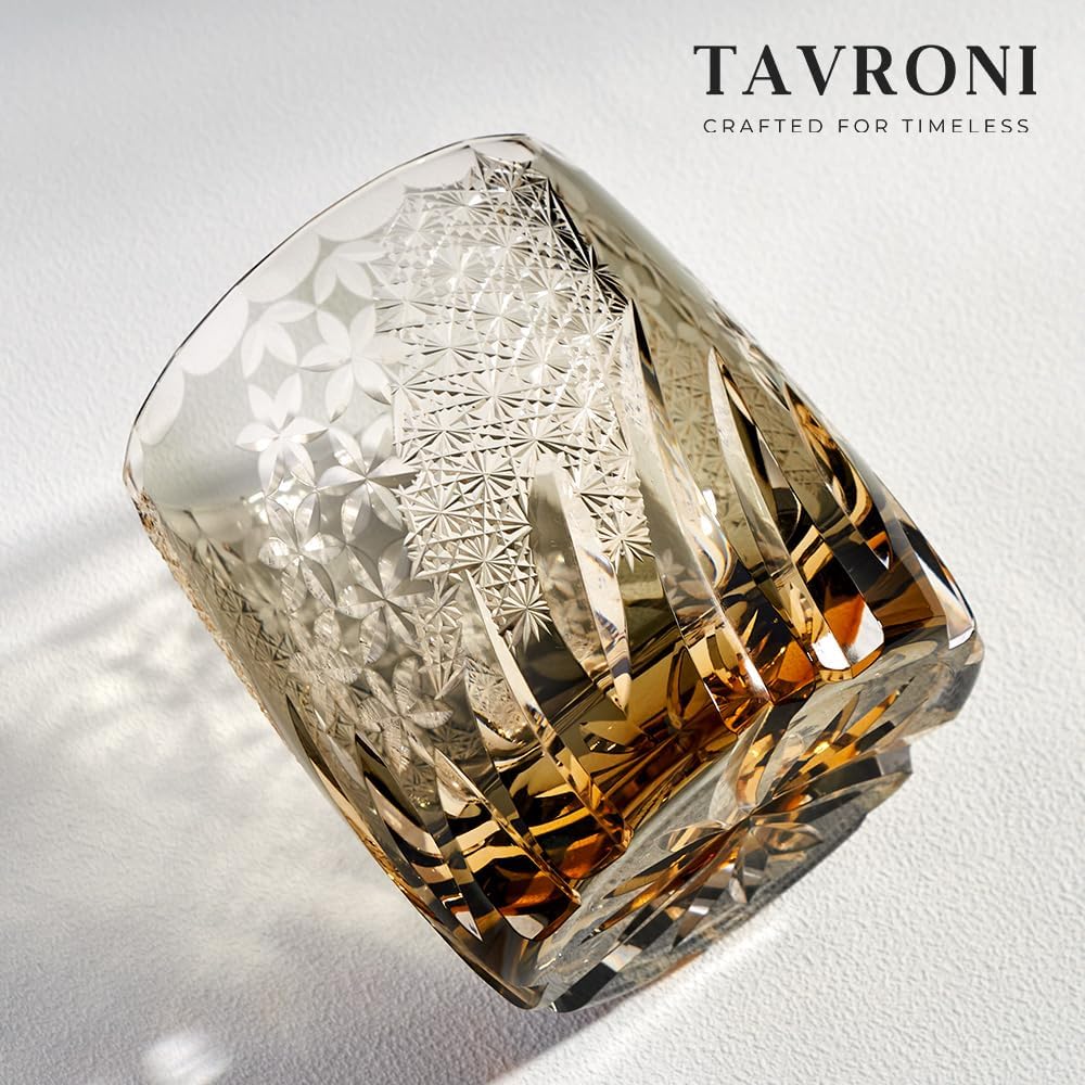 Edo Kiriko Whiskey Glasses – Handmade Crystal Glass Tumbler 11 oz for Bourbon Scotch Cocktail – Japanese Style Cut Crystal Whiskey Glass for Men and Women – Gift Set with Elegant Box (2pack) - Image 3