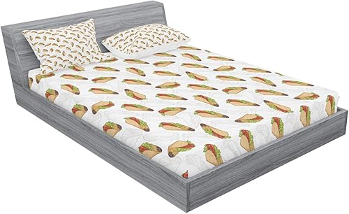 Miniatura 436 de Ambesonne Juego de sábanas bajeras y fundas de almohada con diseño de gato durmiendo en luna creciente, estrellas, sueños nocturnos, juego de ropa